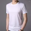 남자 T 셔츠 9 컬러 실크 블렌딩 된 짧은 슬리브 티셔츠 여름 평범한 둥근 목 목자 고품질 언더 셔츠 탑 남성 의류 단단한 검은 색 빨간색