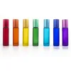 wholesale 10ml Portable Frosted Glass Roller Rollerball Essential Oil Perfume Bottles Mist Container Travel Refillable Bottle Colorful Quality