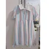 Lässige Kleider Damen eine Linie Boho -Hemd -Hemdgeschäft bunte gestreifte gedruckte Kurzarm Navy Halskragen Spleiß Patchwork Sommer Beach