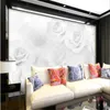 Wallpapers modern en eenvoudige driedimensionale witte rose tv-achtergrond muur behang voor woonkamer