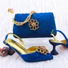 Dress Shoes Italiaans Design Classic Dames Handtas Navy Blauwe kleur Matching High Heel African Wedding Party Shoe and Bag Set 230811