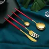 Dijksets Sets 4 pc's Zwart goud bestek Set 18/10 roestvrijstalen Portugal Zilverwerk Flatware Mes Fork Lepel Druppel