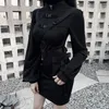Casual Dresses Black Short Bandage Goth Dress Women Gothic Punk Belt Long Sleeve Streetwear Mini Vestidos Spring 2023