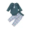 Ensembles de vêtements Telotuny nés pour bébés filles garçons lié gentleman à manches longues pantalons à plaid à rompage solide tenues de vêtements 0-12m