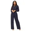 2023 herfst nieuwe dames jumpsuit mode massieve kleur bodysuit geplooide revers nek lange mouwen shirt wijd been broek rompelen jumpsuits met riem