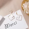 Hoop Earrings Hollow Rhombus Pendants Dangle For Women Silver Color Hook Bohemian Female Drop White Square