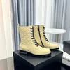 Diamantcontrole Ankle Boots Zwart veter gevecht Laarzen Lederen motorfietslaarzen Lage hiel dikke flat fashion laarzen damesontwerper schoenen fabriek