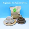 Dinnerware Sets Family Dinner Outdoor Camping Disposable Rice Husk Tableware Chinese Restaurant Four-piece Set 20 Packs