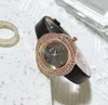 Newest Diamond Rhinestone Fashion Women Leather Watch Bracelet Watch Gold Women Quartz Watch