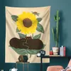 Tapestries Sunflower Black Cat Tapestry Wall Hanging Flower Room Decor Cute Children Room Wall Art Aesthetic Room Decor R230812