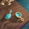 Orecchini a pennello Turquoise intagliato dono naturale designer amuleti gemma jadeite Charm Women Jewelry Talismans Orello per le orecchie 925 argento