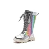 Boots Botas Mujer Kids Midcalf Autunno Colorful Girls Boot Brafo Soft Sole Platform Princess High Top Shoes 230811