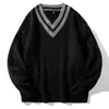 Męskie swetry jfuncy męskie dzianiny zimowe swetry duże męskie czarne pullover v skoczki na szyję męskie dzianiny w paski męskie ubrania 230811