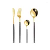 Dijksets Sets 4 pc's Zwart goud bestek Set 18/10 roestvrijstalen Portugal Zilverwerk Flatware Mes Fork Lepel Druppel