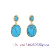 Orecchini a pennello Turquoise intagliato dono naturale designer amuleti gemma jadeite Charm Women Jewelry Talismans Orello per le orecchie 925 argento