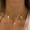 Pendant Necklaces 2023 Trendy Cross Charm Dangle Layered Necklace For Women Girl Ester ThanksGiving Statement Decoration Bohemia Jewelry