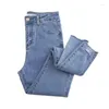 Jeans femininos Mulheres 2023 Moda de outono da primavera Slim Lápis Feminino Cantura alta damas apertadas bolsos magros de jeans P88