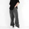 Men's Pants American Vintage Wash Smoke Grey Trendy Jeans Loose Straight Leg Wide Drop Feel For Women