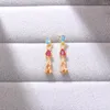 Pendientes colgantes impresionantes Zirconia multicolor Big banquete de boda nupcial para mujeres joyas de color de oro