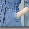 Damenjacken Frühling Herbst Frauen Kapuze mit mittlerer Länge Denim Trench Coat Retro koreanische Mode Plus Size Stickerei Jacke 230811