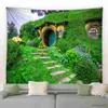 Tapestries Tropical Trees Jungle Landscape Tapestry Spring Flowers Wooden House Nature Green Plant Home Living Room Decor Wall Hanging R230812