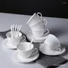 Cups Saucers 180ML White Embossed Porcelain Espresso Cup With Saucer Ceramic Tea And Sets Tasse Cafe English Christmas