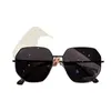 Fashionable polygonal metal men women with high quality enlarged blue sunglasses street photography and the trend of sunshades for travel