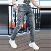 Calça masculina jeans masculino masculino jean homme jeans slim fit calças de bicicleta azul de moto