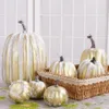 Other Event Party Supplies 7Pcs Artificial Pumpkin Gold Brush White Shiny Simulation Foam Pumpkins Set Autumn Decoration For Thanksgiving Halloween 230812