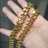 Högkvalitativa smycken i rostfritt stål sätter guldpläterad drake lås kubansk länkhalsband armband för mäns trottoarkedja 1,4 cm bred