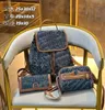 2023 Ny högkvalitativ kombination Bag Ryggsäck Messenger Bag Clutch Three-Piece Denim Classic Temperament Lady Stor kapacitetsstorlek på bilden