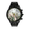 Montre-bracelets perpétuel Calendrier en acier Watch Plant tropical Feuilles fleurs Watchs Quartz Business Sports