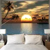 Tapestries Blue Ocean Waves Tapestry Sunset Clouds Nature Art Wall Hanging Wall Cloth Cushion Background Blanket Home Decor R230812