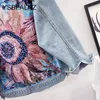 Herrhuvtröja Sweatshirt Denim Jacket Feminin Spring Autumn Boho Sequin Floral Appliques Brodery Coat Långärmad Ytterkläder Kvinna Veste Femme 230812