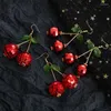 Dingle örhängen 3d röd körsbärsfrukt droppe kristallgrönt blad roligt för kvinnliga flickor tofs estetiska smycken