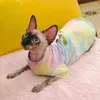 Cat Costumes Sphinx Hairless Clothes Cotton Color Tie Dye T-Shirt Cartoon Print Pullover Knitted Shirt Anti Allergy Pet Costume