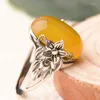 Cluster Rings Natural Yellow Jade Myelin Ring Bully 13mmx18mm Face Women's Atmospheric