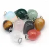 Pendant Necklaces Natural Stone Fat Droplet Shape Green Aventrine Rose Quartz Tiger Eye Necklace Couple Jewelry Accessories