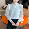 Chemise tricotée de chemisiers pour femmes Summer 2023 Solide style chinois SLIM SLIM CONCUTTÉ LONNE SUPPRIMENT