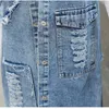 Kvinnors västar 2023 Spring Summer Jeans Vest Long Cardigan Denim Jacket Paljett ärmlösa Outwear Kvinnliga klädhål Rockar Vest Cowboy Tops HKD230812