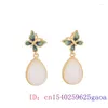 Dangle Earrings White Jade Water Drop Jewelry Fashion Women Ear Studs Charm Real Chinese Natural Talismans Jadeite 925 Silver Luxury