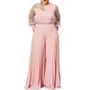 Jumpsuits von Frauen ROMPERS S-5XL Fall Outfit Pink Fashion Plus Size Jumpsuit Slim Plissee Long Sleeve Elegante Kleidung Großhandel Drop L230811