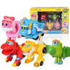 Transformation Toys Roboter 5pcsset ABS Min Deformation Gogo Dino Actionfiguren Rex Transformation Auto Flugzeug -Motorran Crane Dinosaurierspielzeug für Kinder 230811