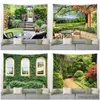 Tapisseries jardin moderne Big Tapestry Nature fleurs plantes printemps Park paysage tissu imprimé mur suspendu à la maison Courte décoration peintures murales r230812