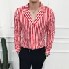 Men's Casual Shirts Red Striped Dress Mens Slim Fit Korean Fashion Erkek Gomlek Social Blouse Vintage Vestido Xadrez Club218s