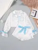 Women's Tracksuits Womens 2 Piece Satin Pajamas Set Long Sleeve Button Down Crop Top and Bow Knot Ruffled Shorts Outfits Loungewear