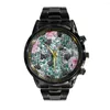 Montre-bracelets perpétuel Calendrier en acier Watch Plant tropical Feuilles fleurs Watchs Quartz Business Sports