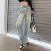 Jeans femininos Gidyq High Women Moda Moda Projetada Cinturão Feminina Lia Jeans Liepadas Y2K Casual Streetwear Coreano Wide Palnts