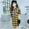 Kids Shirts Fashion Autumn Long Section Blouse For Girls Green Yellow Red Plaid Cotton Casual Teenage School Tops And Blouses Lj2008 Dhymw