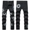 Mens Jeans Style Black Colored Paint Stretch High Street Star Print Slim Elastic Skinny Denim Pants Pencil 230811